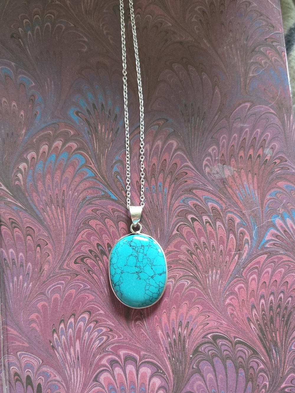 Turquoise Oval Pendant Southwest Artisan Made 925 Necklace